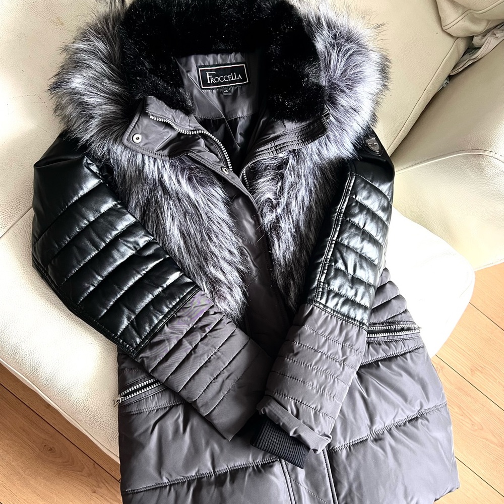 BRAND NEW Froccella fur lined black winter coat